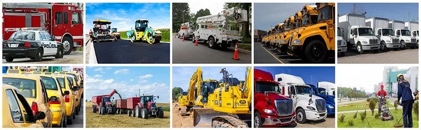 This image highlights various commercial vehicles and equipment that rely on top performance. AMSOIL synthetic lubricants keep fire trucks, police cars, construction machines, trucks, and farm equipment running smoothly, reducing downtime and maintenance costs. An AMSOIL Commercial Account ensures businesses get premium protection at wholesale pricing.