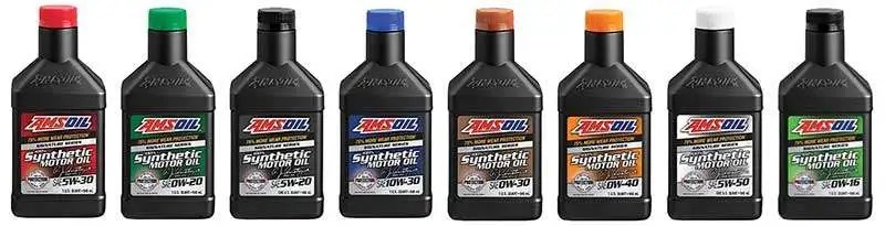 8 AMSOIL quart bottles. The full line of AMSOIL Signature Series Synthetic Motor Oil